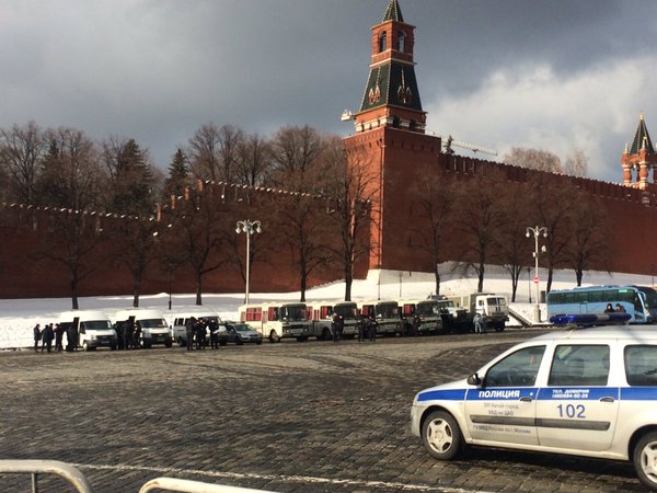 Police at Red Square preparing for March in Memory of Boris Nemtsov