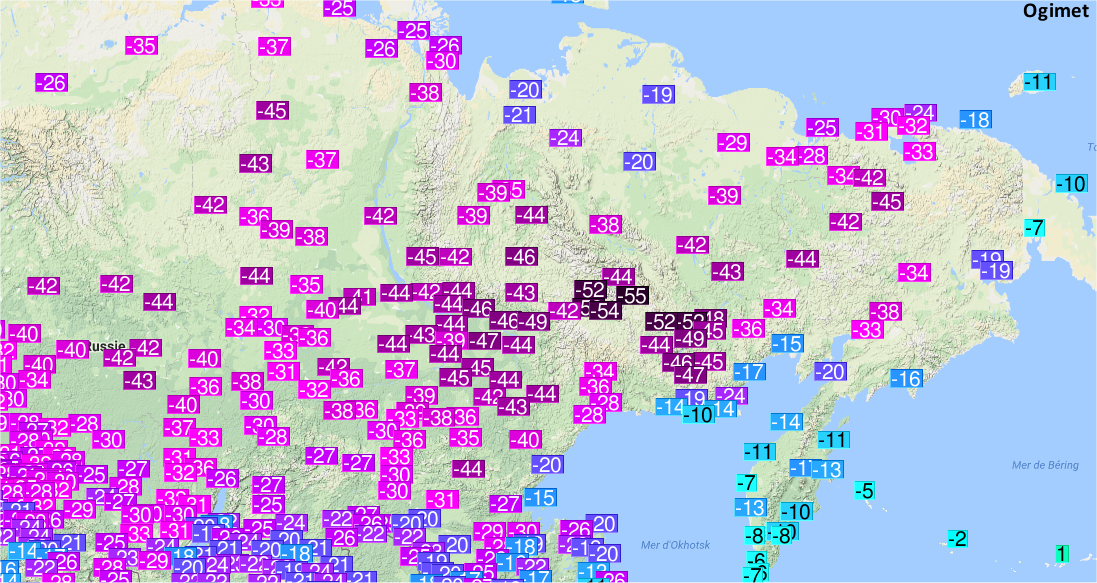 Another point crossed in the extreme cold that currently affects eastern Siberia: -55.1°C in Delyankir, the lowest temperature for November