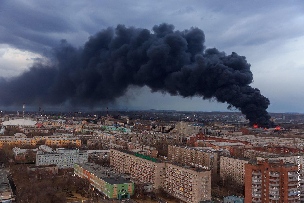 Aerial photos of fire at KrasMash plant