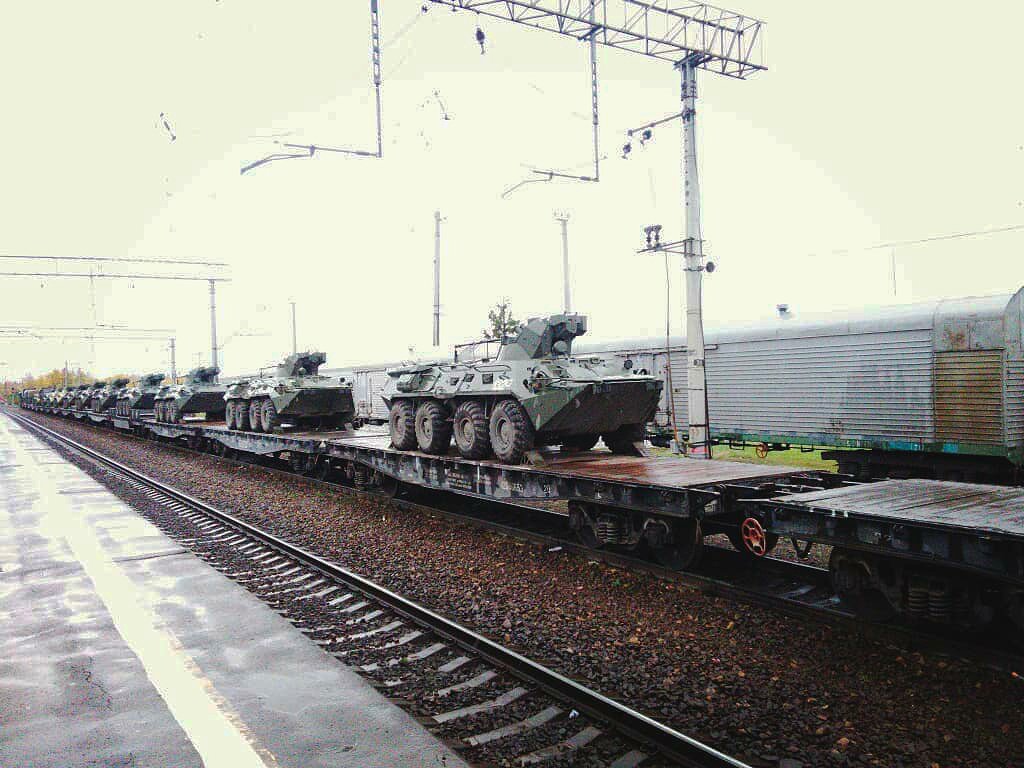 Military echelon at Selyatino station in Moscow region