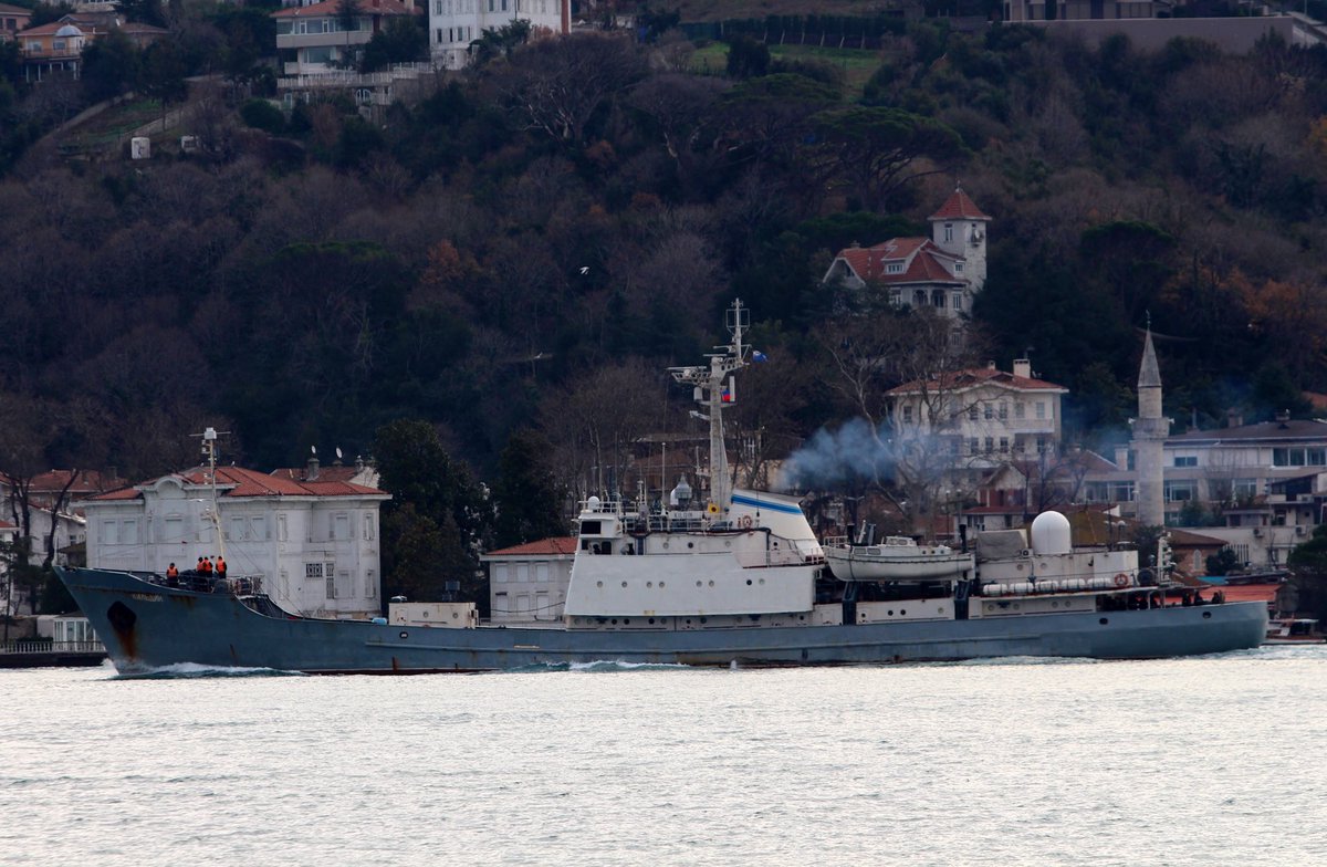 Returns from Mediterranean deployment after 221 days: Russian Navy Project 861M Black Sea Fleet 519th Independent Intelligence Ship Division's Moma-class AGI intelligence ship Kildin transited Bosphorus towards the Black Sea