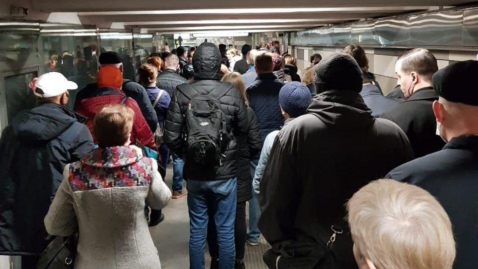 Big crowds in Moscow metro public transportation system as authorities ordered mandatory identification of all passengers 