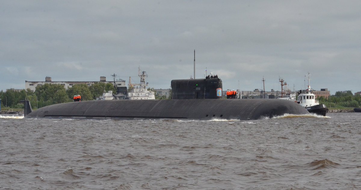 Russian Navy Project 09852 Belgorod (K-329) designed to carry Status-6 (nuclear-powered, and nuclear-armed unmanned underwater vehicle) heads out for sea trials. Photo by © CrazyMk
