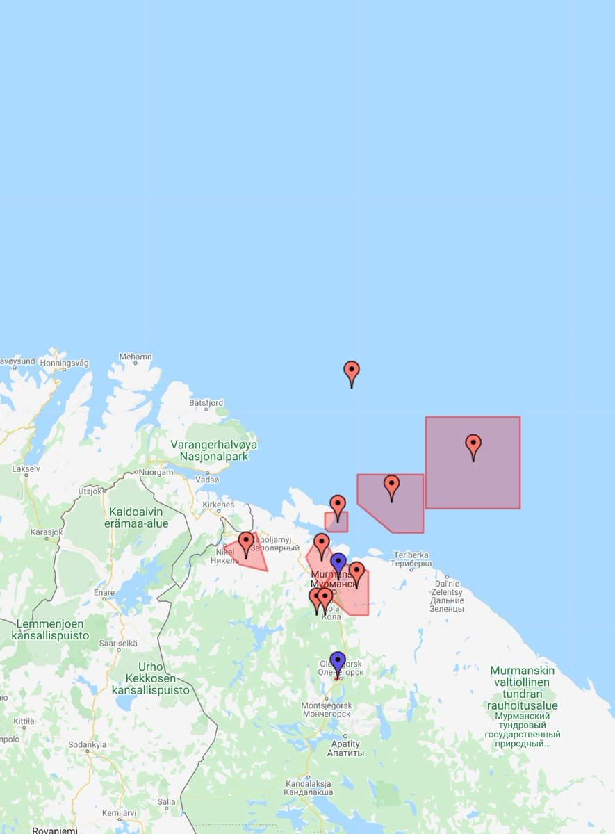 The current NOTAM-map of Kola. First areas at sea go active on Monday.  New NOTAM in the Luostari area indicates upcoming activity from the 200th MRB and 61st Naval Inf Bde