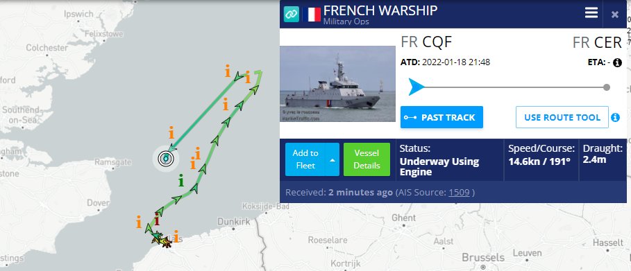 Potential position of Russian landing craft in the English channel based on French military vessel's track