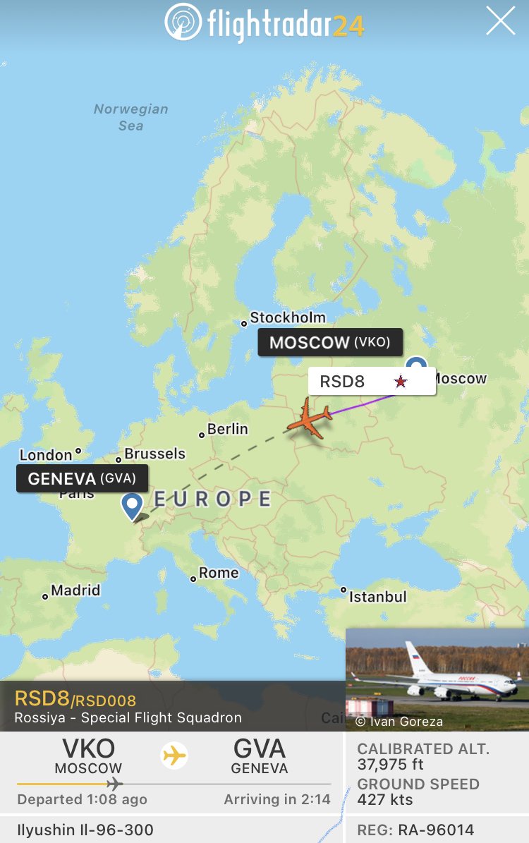 Russia Special Flight Squadron Il-96 Moscow to Geneva.   Lavrov scheduled to meet Blinken Friday:  RA-96014, 15770E