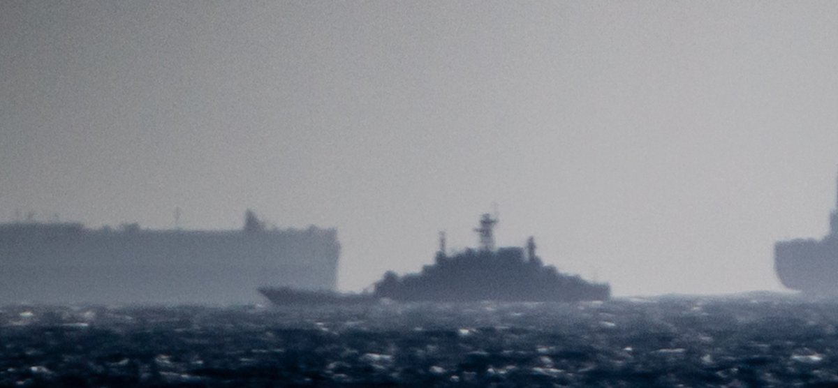 Russian fleet of at least three landing ships just entered the Med via the Strait of Gibraltar. Record shots of ships