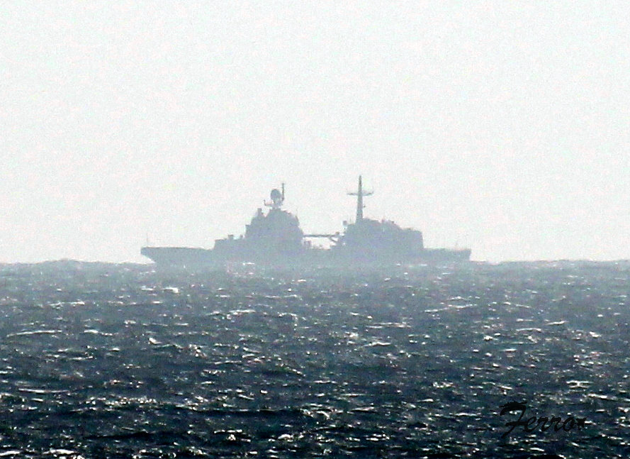 Russian Navy amphibious ships RFA PYOTR MORGUNOV, OLENEGORSKIY GORNYAK & GEORGIY POBEDONOSETS heading east through the Strait of Gibraltar a short while ago