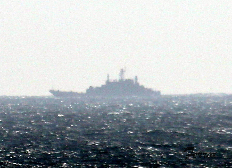 Russian Navy amphibious ships RFA PYOTR MORGUNOV, OLENEGORSKIY GORNYAK & GEORGIY POBEDONOSETS heading east through the Strait of Gibraltar a short while ago 