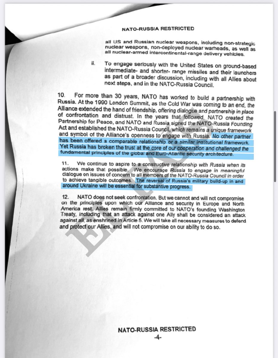 Paragraph 7.2 in the leaked NATO response to Russia's security demands is interesting. It suggests a possible offer to reverse NATO's decision last year to shrink Russia's mission to NATO - expelling 8 Russian diplomats (intelligence officers)