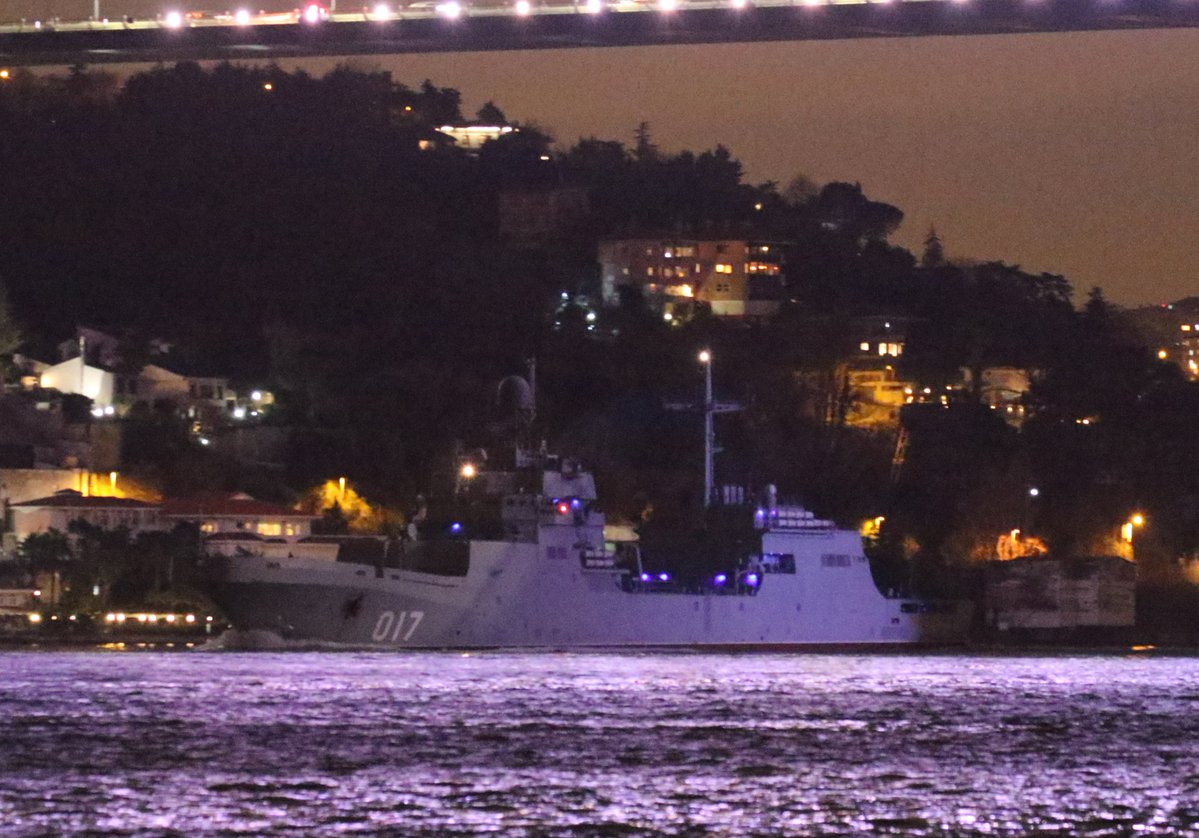 Russian Navy Northern Fleet's Kola based 121st Landing Ship Brigade vessels Russian Navy Project775 Ropucha class LSTM Georgy Pobedonosets 016 & Olenegorsky Gornyak 012 and Project 11711 Ivan Gren class Pyotr Morgunov 117 transited Bosphorus and entered the Black Sea