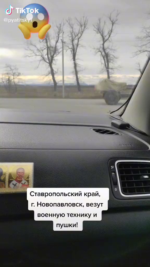 Military convoy filmed in Novopavlovsk, Stavropol Krai