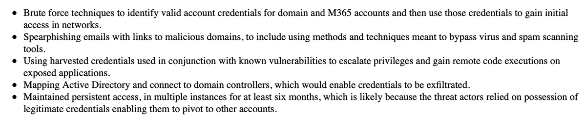 .@CISAgov @FBI @NSAGov warn Russia cyber actors targeting defense contractors with: - Brute force techniques; - Spearphishing emails; - Harvested credentials; - Mapping Active Directory; - Maintaining access for months
