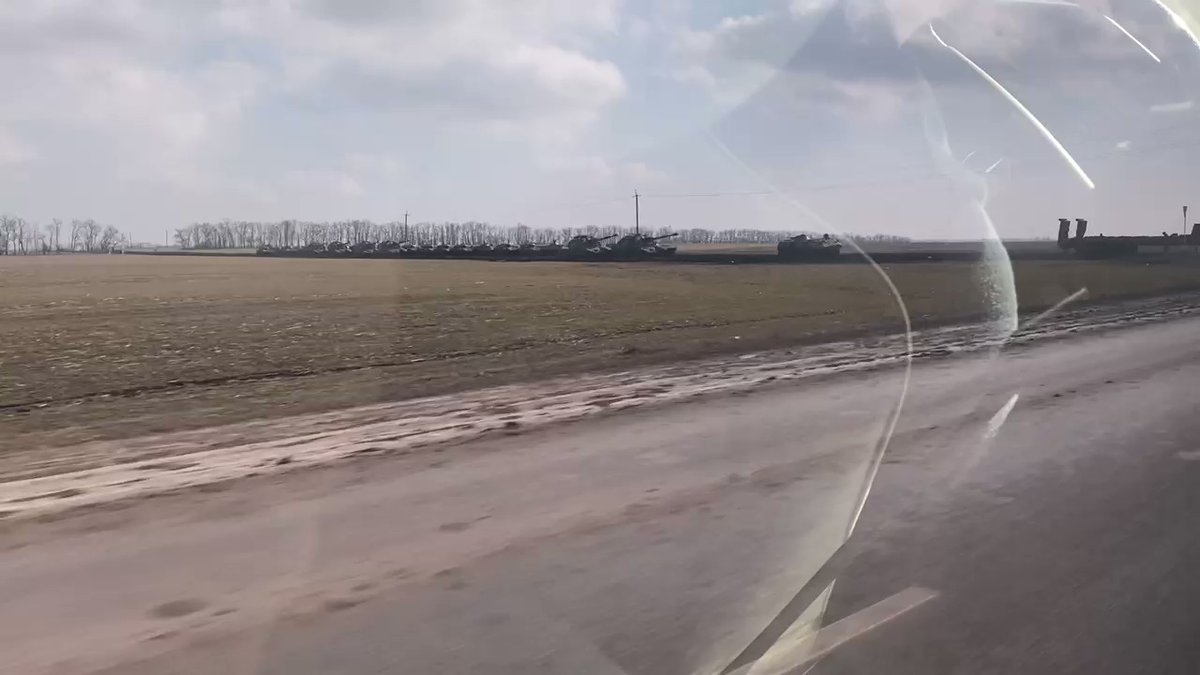 Infantry fighting vehicles and self-propelled artillery near Sambek close to the border with Donbas.