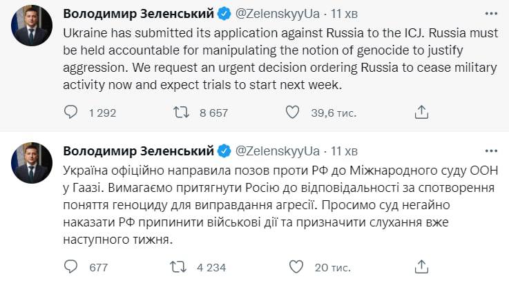 Україна подала позов проти Росії до Гааги