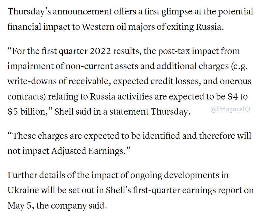 Shell has announced that it will write off between $4 and $5 billion in the value of its assets after pulling out of Russia following the country's unprecedented invasion of Ukraine