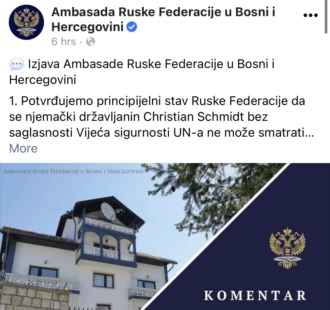 The Russian Embassy warns of destabilization in Bosnia