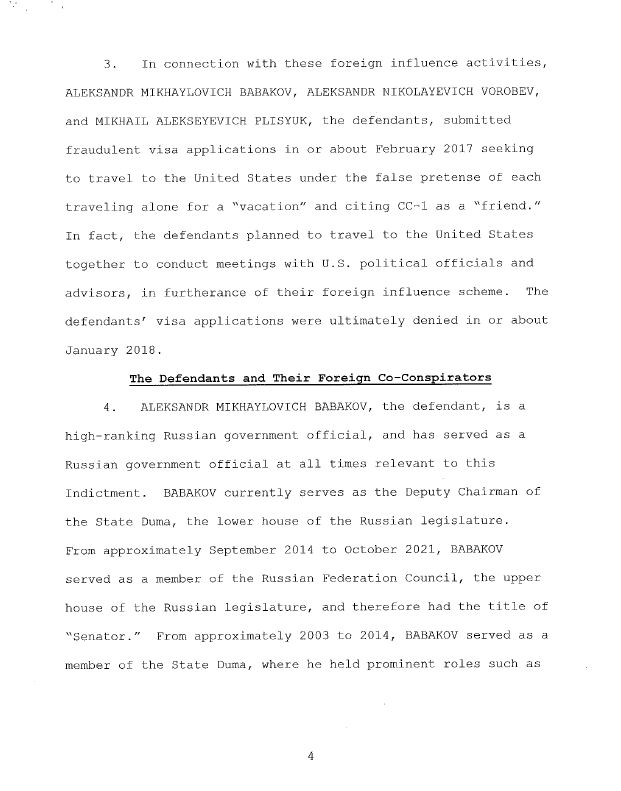 U.S. has unsealed a indictment against a deputy chairman of Russia's Duma (and 2 others), for trying to affect U.S. policy towards Russia through staged events, paid propaganda, and recruitment of at least 1 U.S. citizen to do their bidding in unofficial capacities