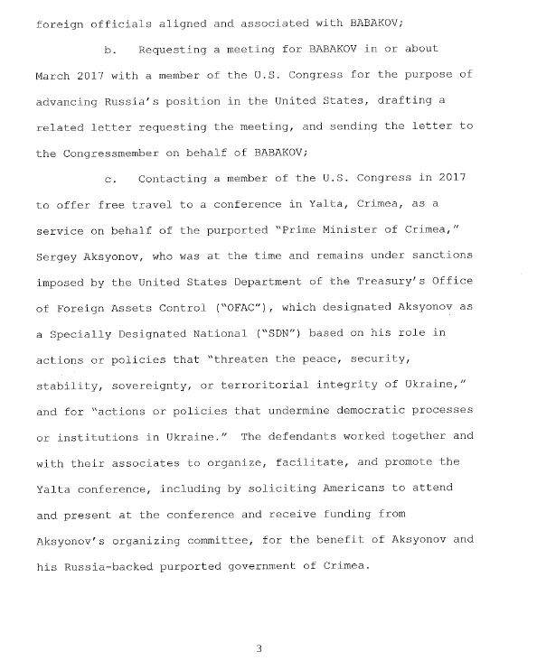 U.S. has unsealed a indictment against a deputy chairman of Russia's Duma (and 2 others), for trying to affect U.S. policy towards Russia through staged events, paid propaganda, and recruitment of at least 1 U.S. citizen to do their bidding in unofficial capacities