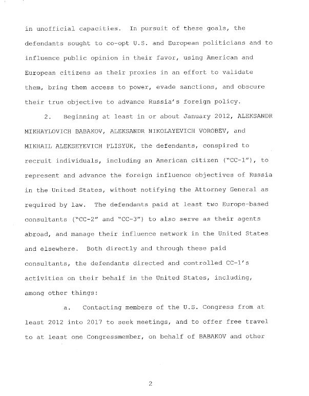 U.S. has unsealed a indictment against a deputy chairman of Russia's Duma (and 2 others), for trying to affect U.S. policy towards Russia through staged events, paid propaganda, and recruitment of at least 1 U.S. citizen to do their bidding in unofficial capacities