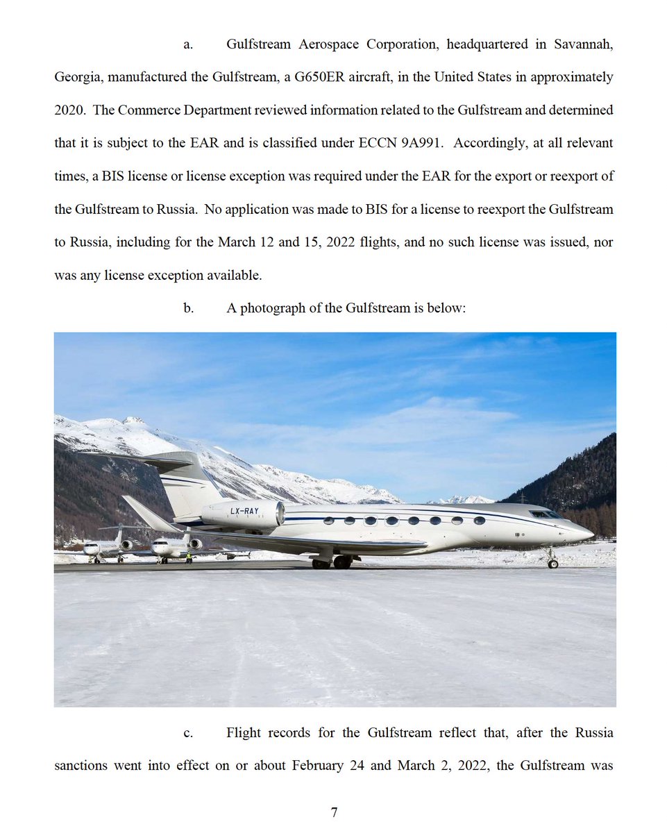 From the @SDNYnews's seizure order targeting Russian oligarch Roman Abramovich's two jets: a Boeing 787-8 Dreamliner (worth $350 million, currently in Dubai) and a Gulfstream G650ER (worth $60 million, currently in Russia)