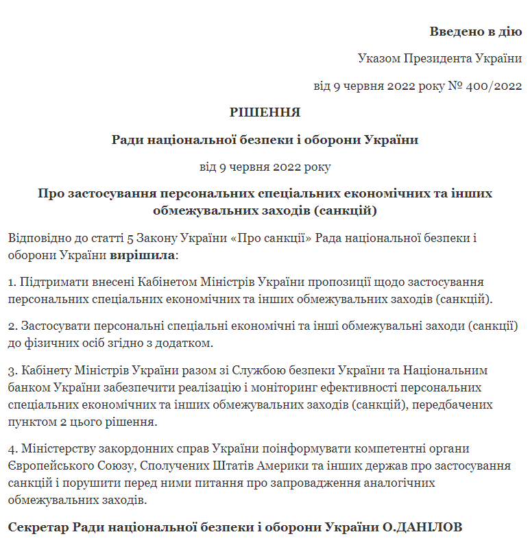 President Zelensky imposed sanctions against Russian top officials including Putin