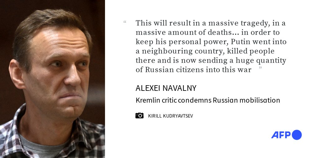 Jailed Kremlin critic Alexei Navalny has said the partial mobilisation announced by President Putin will lead to a massive tragedy, in a video statement during one of his court cases