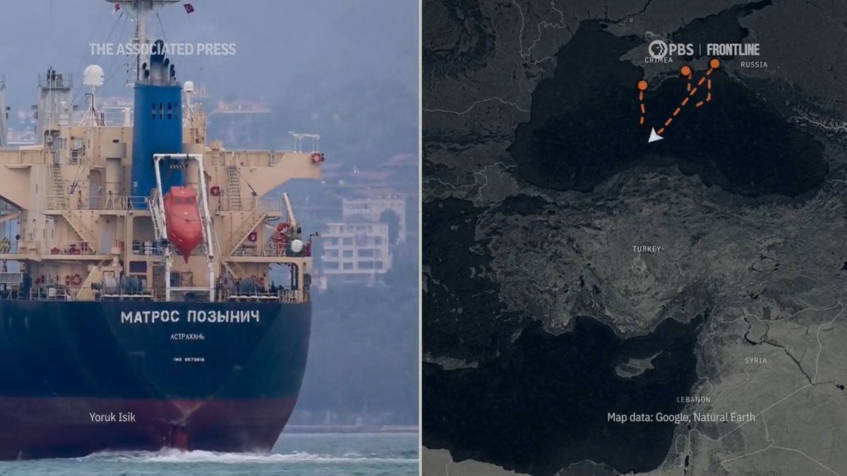 En utredning av @AP och @frontlinepbs spårade mer än tre dussin fartyg för att avslöja en rysk operation för att smuggla stulen ukrainsk spannmål värd minst 530 miljoner dollar till Mellanöstern. Juridiska experter säger att den pågående stölden är ett potentiellt krigsbrott