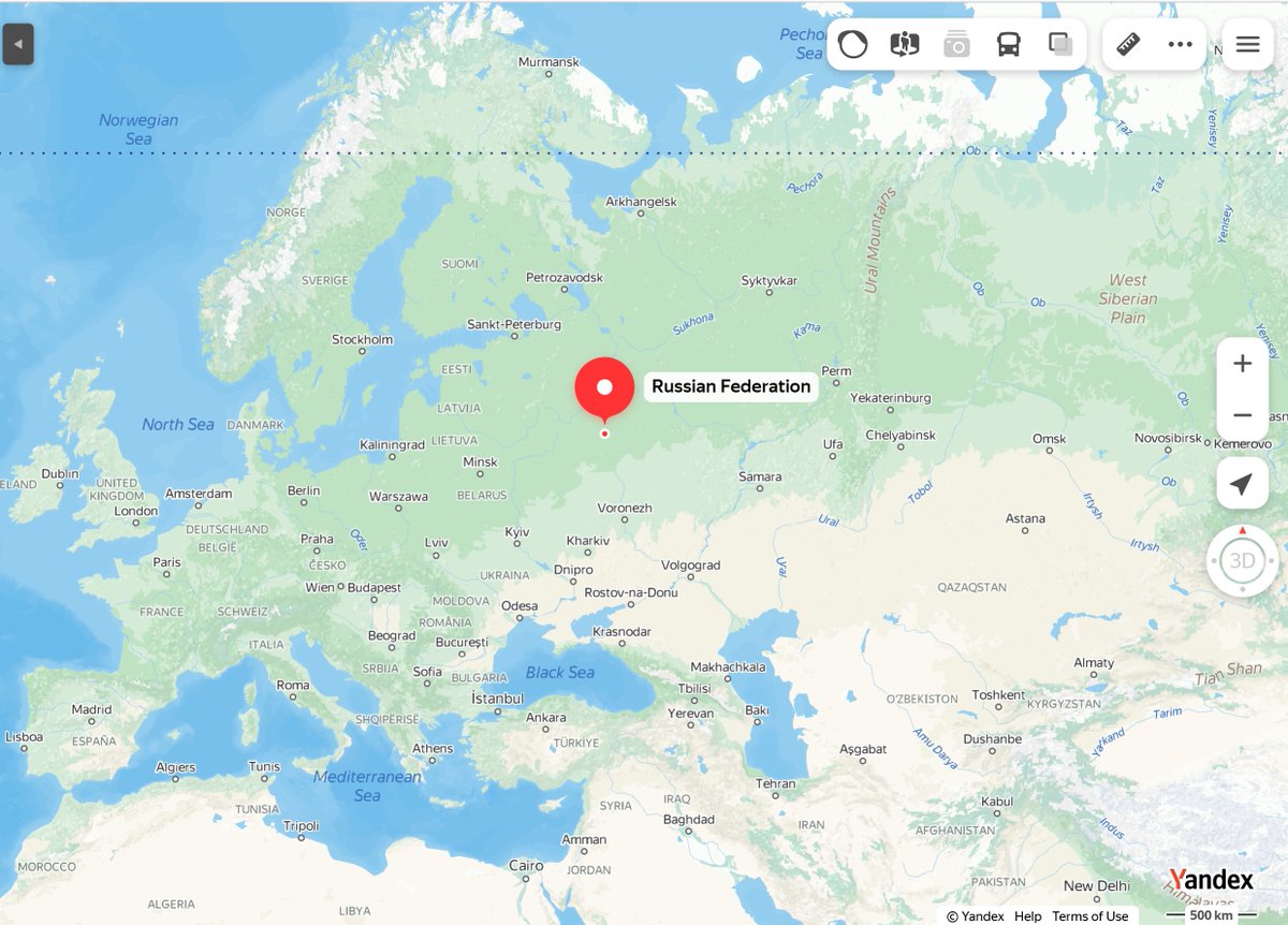 Russia's largest map app, Yandex Maps, has now removed *all* state borders from its service