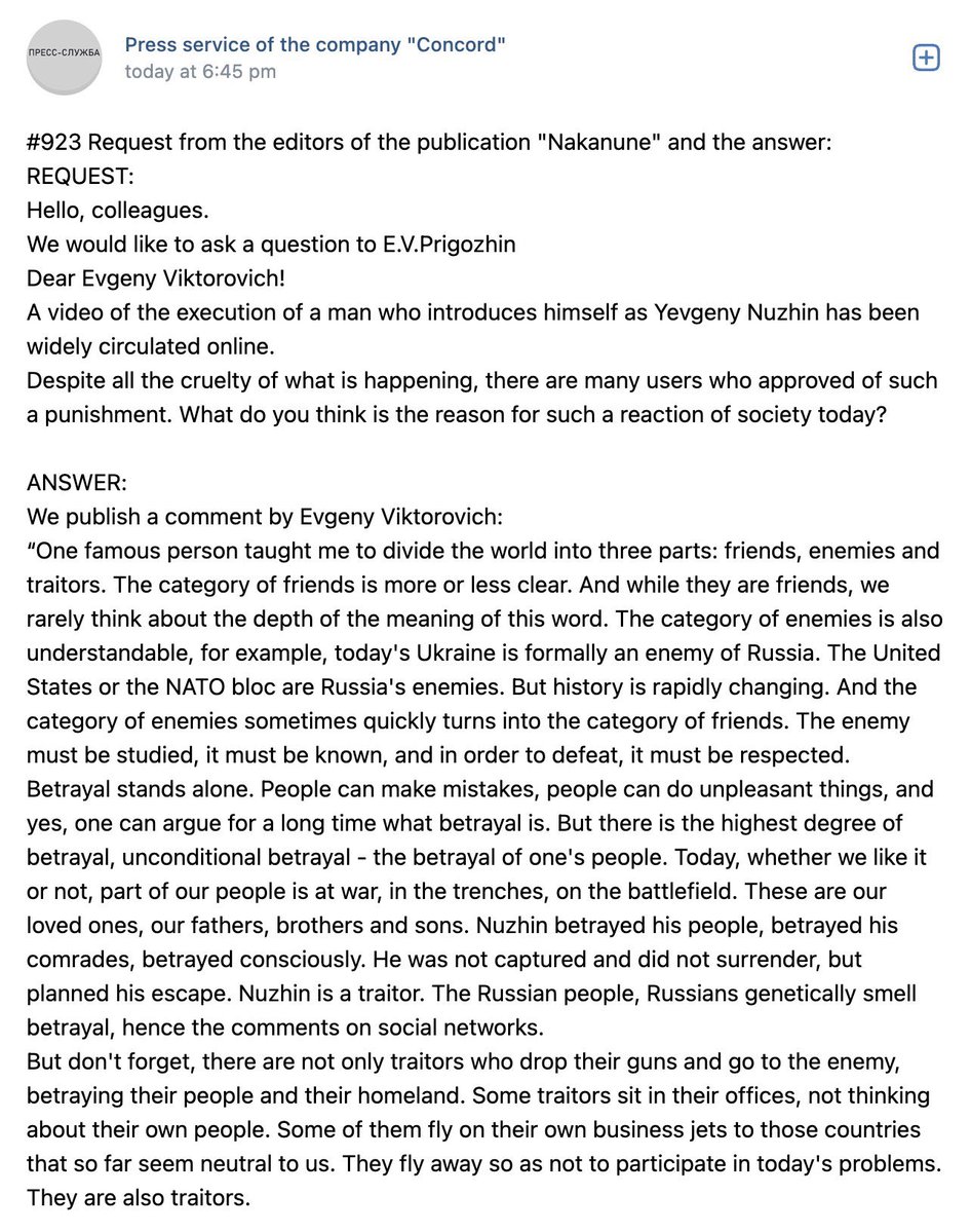 Potom, čo Wagnerovi žoldnieri natočili popravné video v štýle ISIS, Jevgenij Prigožin ohrozoval svoje ruské elity a naznačil, že sú na rade.