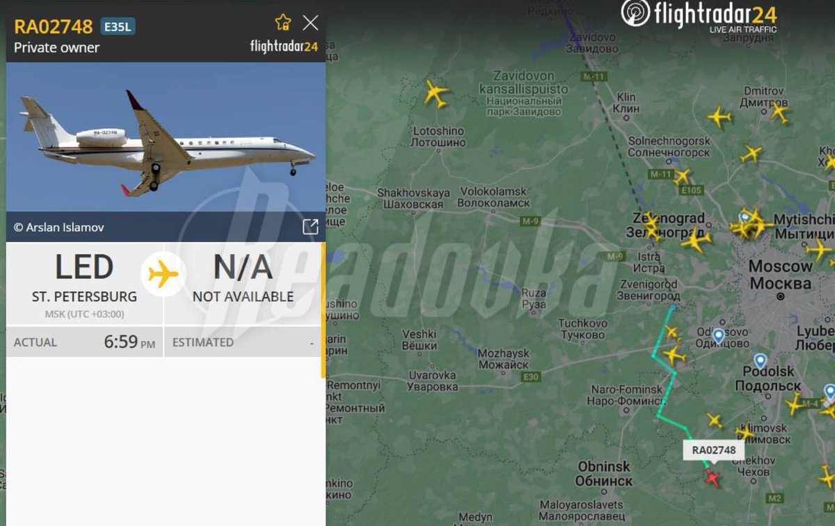 Druhé Prigozhinovo lietadlo sa práve otočilo späť do Moskvy po tom, čo prvé explodovalo vo vzduchu