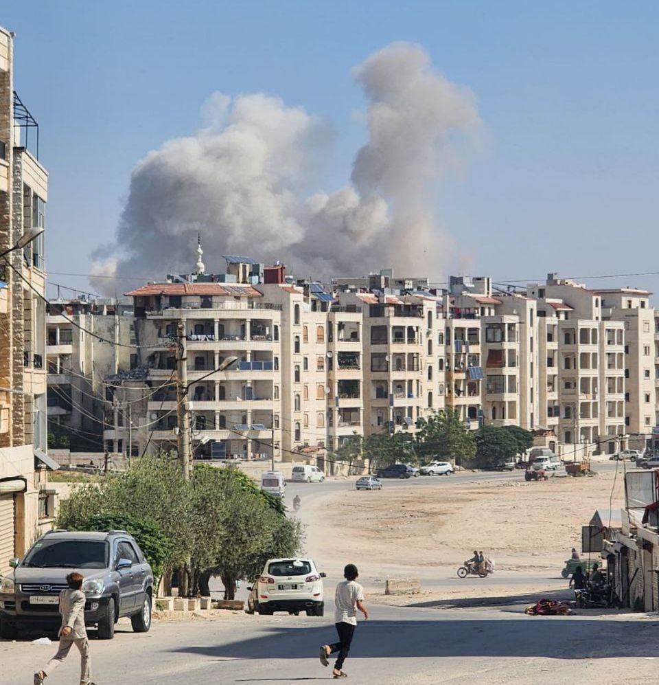 Russian air strikes target the spinning mill and the electricity station in the vicinity of the city of Idlib, Syria