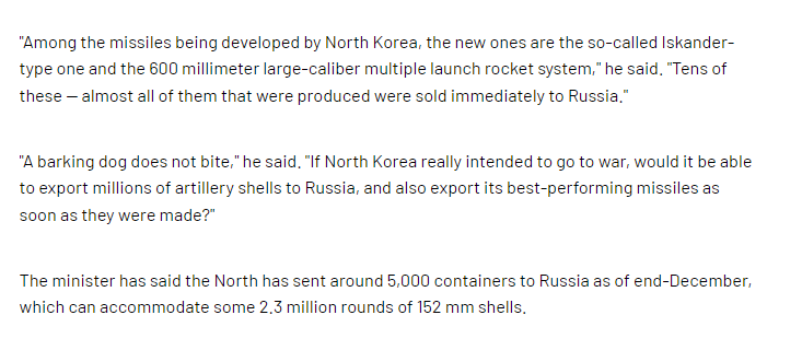 وزارت دفاع ROK اعلام کرد که MRLهای 600 میلی متری به روسیه فروخته شده است