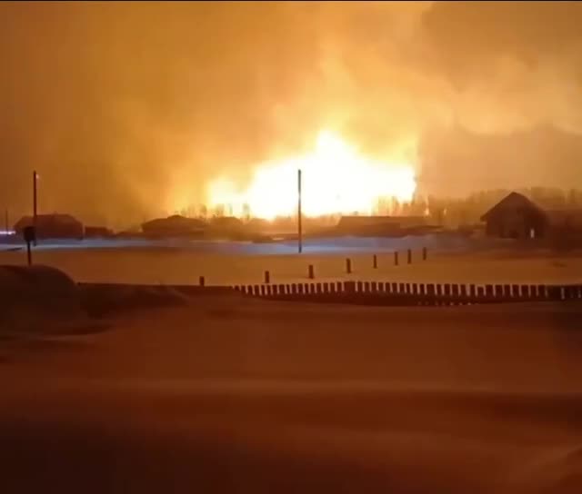 Freight train with fuel caught fire after suspected explosion at natural gas pipeline at Kueda village of Perm region
