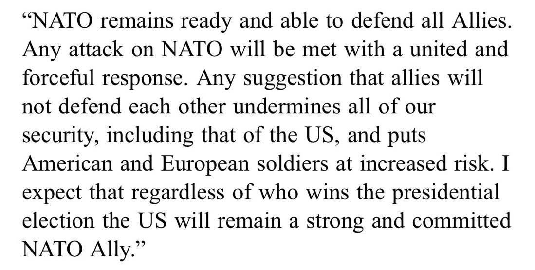 Генералният секретар на НАТО @jensstoltenberg отговори на много запитвания със силно изявление