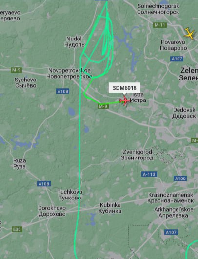 The Sukhoi Superjet 100 aircraft Moscow-St.Petersburg is circling over the Istra region, according to 112, one of the aircraft's engines has failed. The plane requested an emergency landing at Sheremetyevo Airport