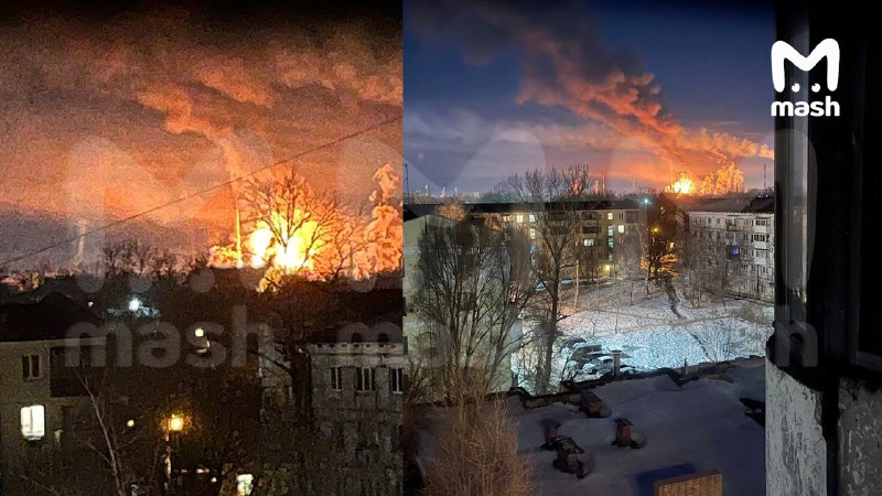 Veľký požiar v rafinérii Nobokuybyshevsky v regióne Samara