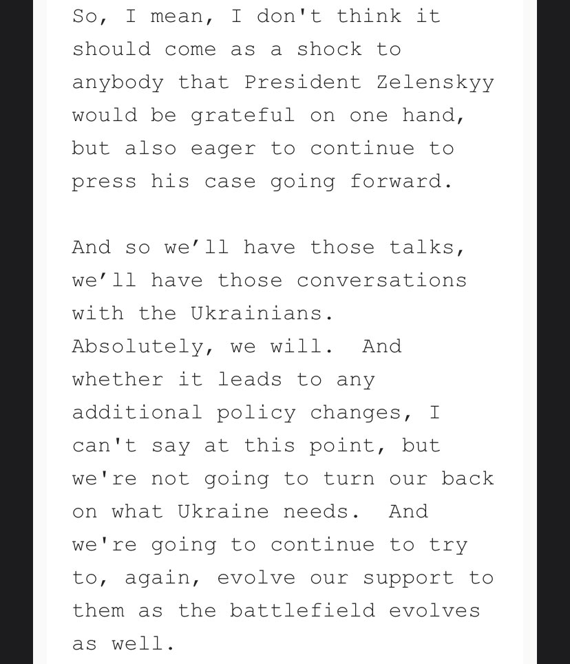 Biden-administratören ska föra samtal med Ukraina om att tillåta Kyiv att slå till i fler delar av Ryssland med USA-försedda vapen, sa NSC-spoxen John Kirby till reportrar idag