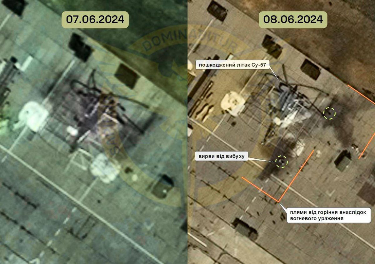 Imagens de satélite MAXAR de 8 de junho após o ataque aos caças russos Su-57