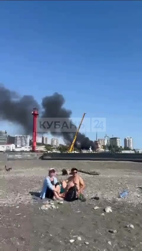 Black smoke at the seaport area in Sochi