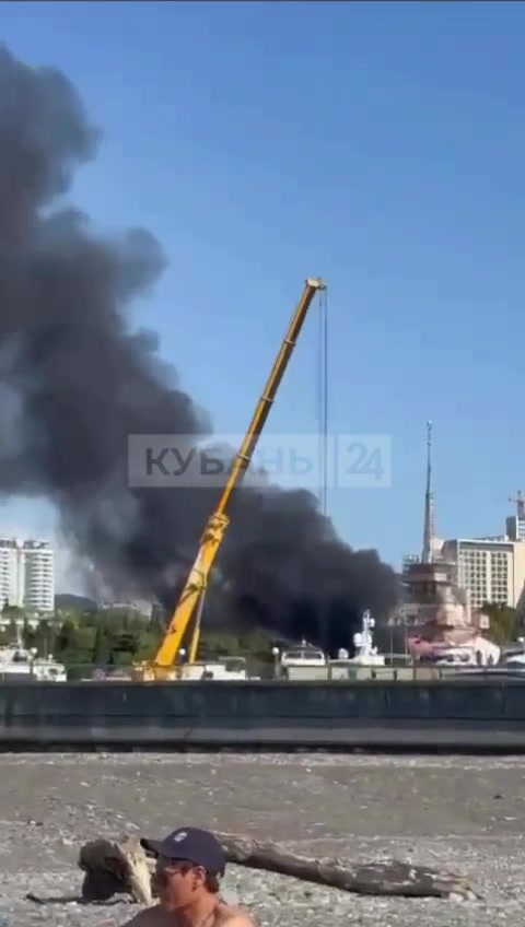 Black smoke at the seaport area in Sochi