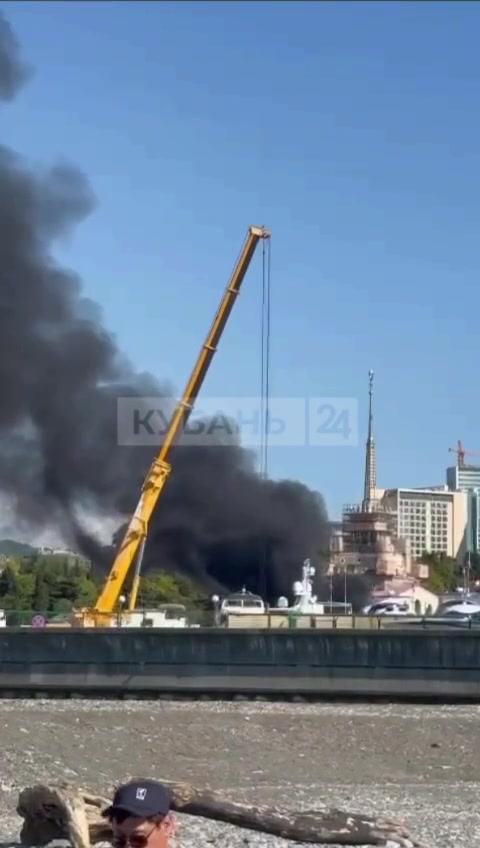 Black smoke at the seaport area in Sochi