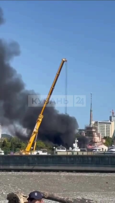 Black smoke at the seaport area in Sochi