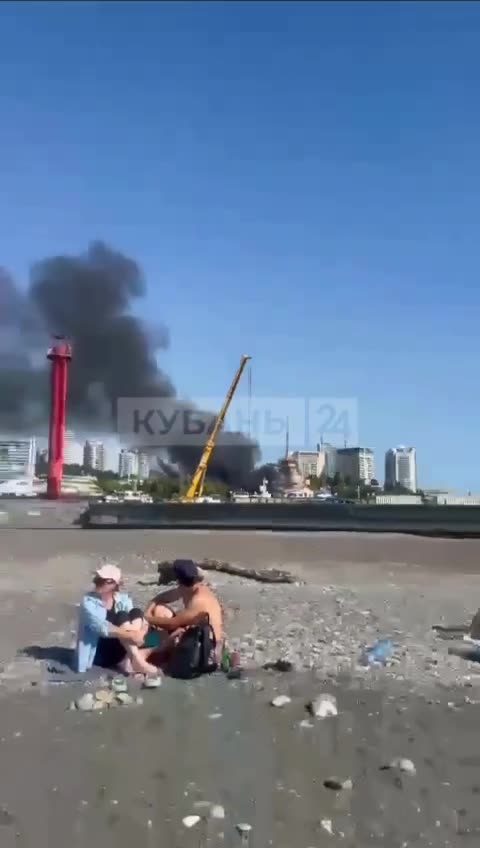 Black smoke at the seaport area in Sochi