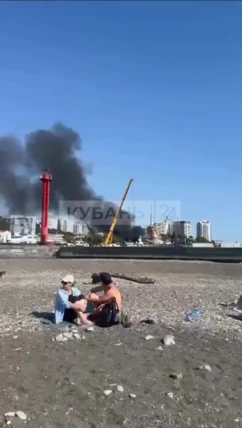 Black smoke at the seaport area in Sochi