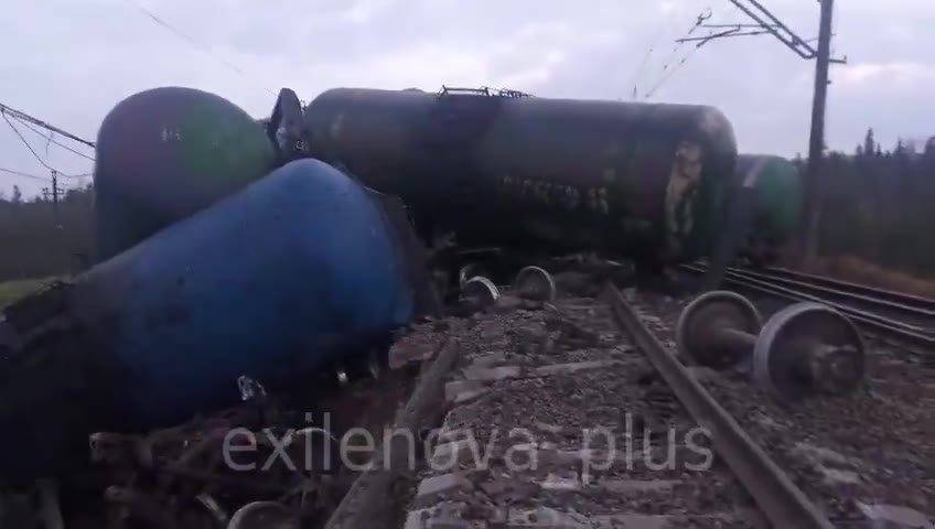 A freight train with 15 fuel tank cars derailed in the Luga district of St. Petersburg