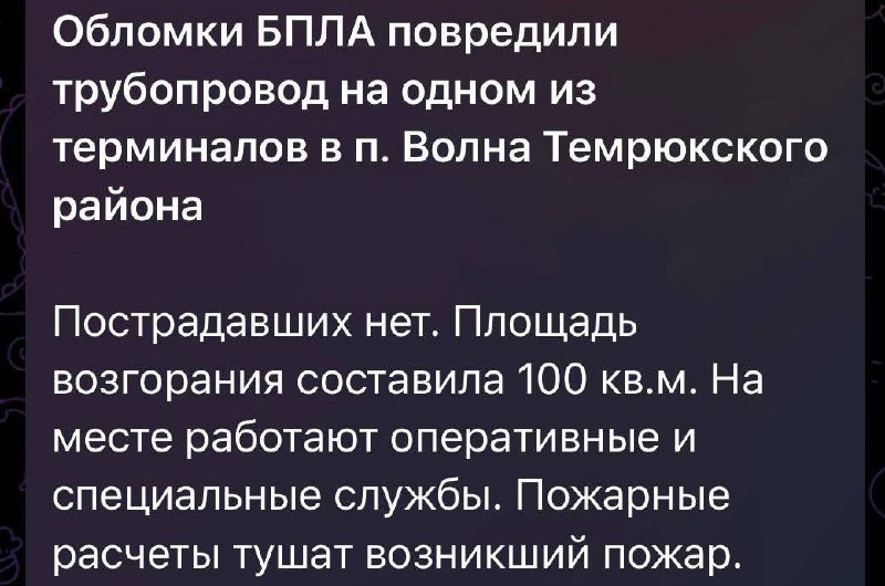 Беспілотнікі атакавалі порт Тамань у Краснадарскім краі