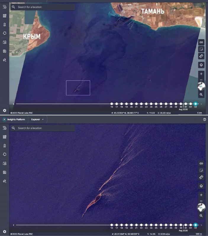 One of the largest oil spills in the Black Sea since the beginning of the year was discovered near the port of Taman. The contaminated area covers at least 80 square kilometers, extending approximately 20 kilometers from the port, according to the Transparent World project.