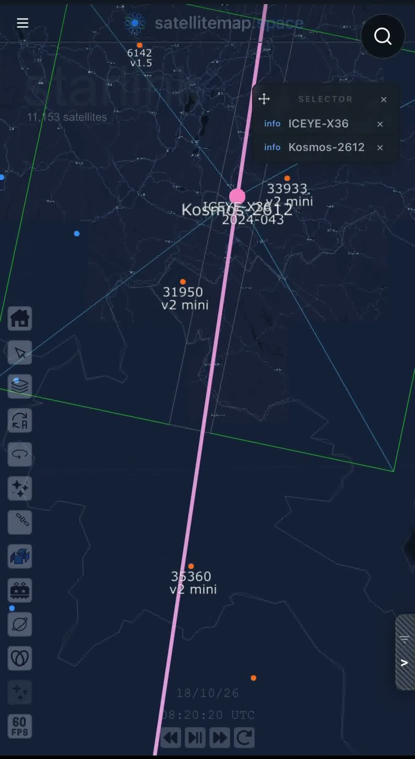 Specialists tracking this in real time now have harder numbers than a close pass. Orbital Radar's latest computation puts the closest approach at roughly 26 meters, with earlier passes logged at 136 meters and 578 meters as Kosmos 2612 tightened its formation over multiple orbits, each pass occurring at essentially zero relative velocity, meaning the Russian satellite wasn't drifting past ICEYE-X36, it was flying in matched formation with it