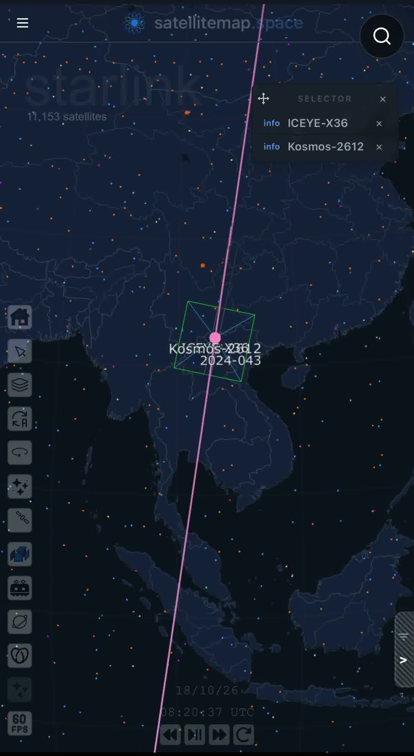 Specialists tracking this in real time now have harder numbers than a close pass. Orbital Radar's latest computation puts the closest approach at roughly 26 meters, with earlier passes logged at 136 meters and 578 meters as Kosmos 2612 tightened its formation over multiple orbits, each pass occurring at essentially zero relative velocity, meaning the Russian satellite wasn't drifting past ICEYE-X36, it was flying in matched formation with it